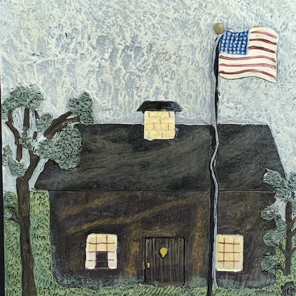 Americana Folk Art House Flag Wall Hang Patriotic USA Home Decor Slate/Resin